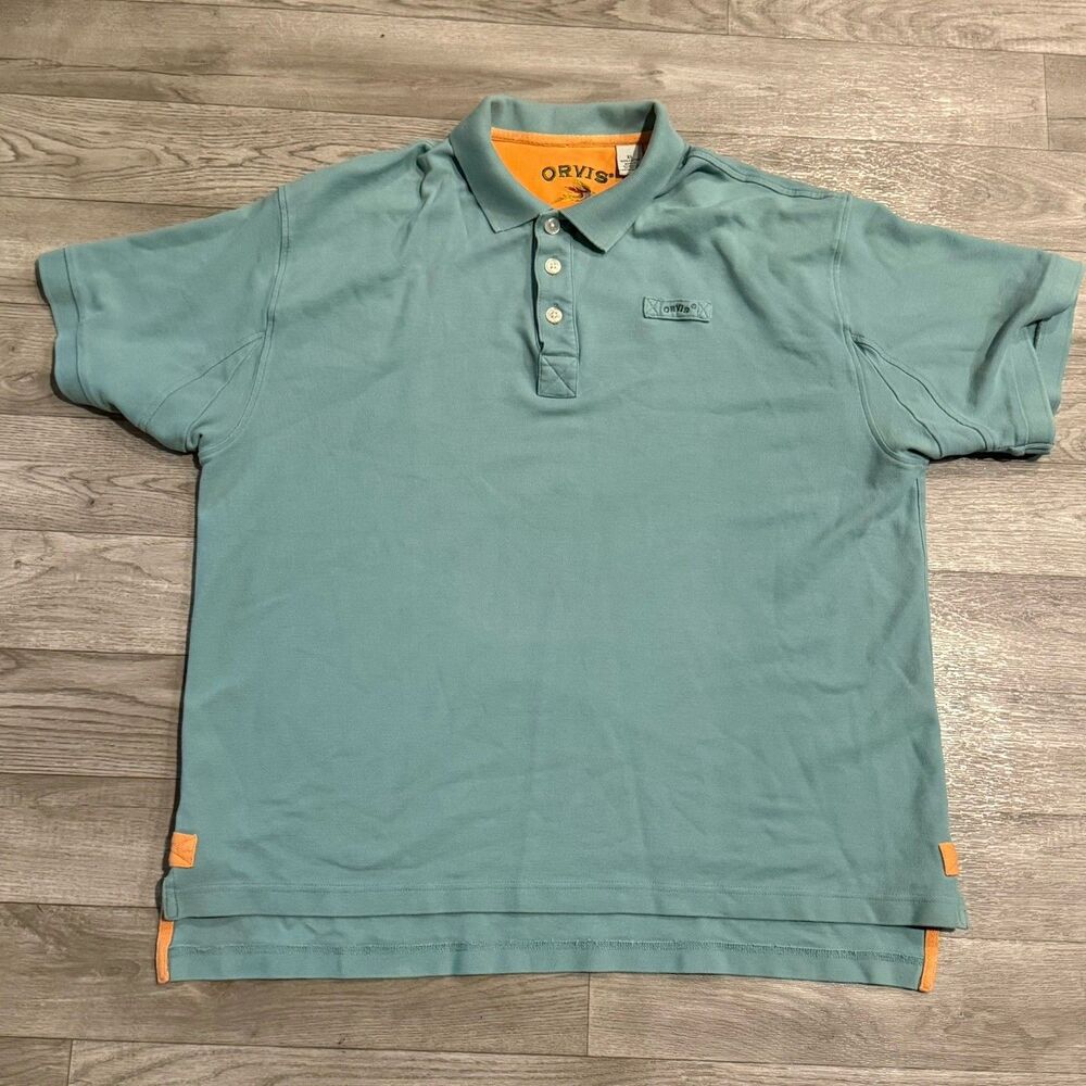 Orvis Polo Shirt Mens XL Green Solid 100% Cotton Knit Casual Top